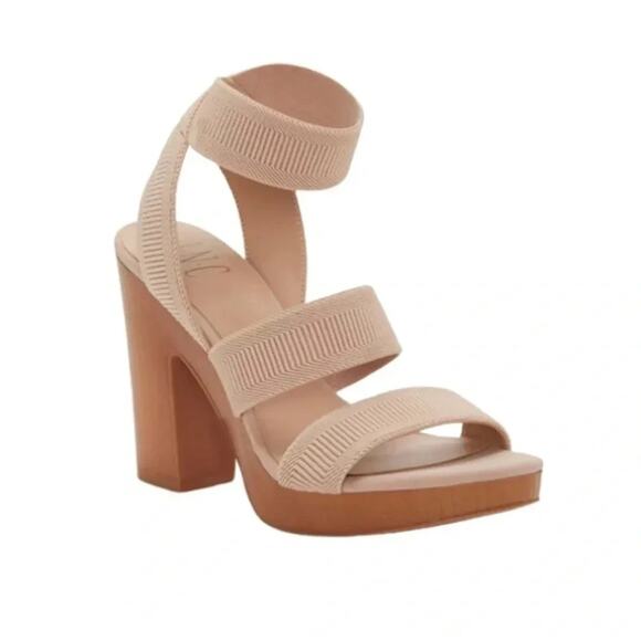 INC  Ribbed Elastic Strap Roesia Round Toe Block Heel Slip On Sandals Size 8.5 - Picture 1 of 9